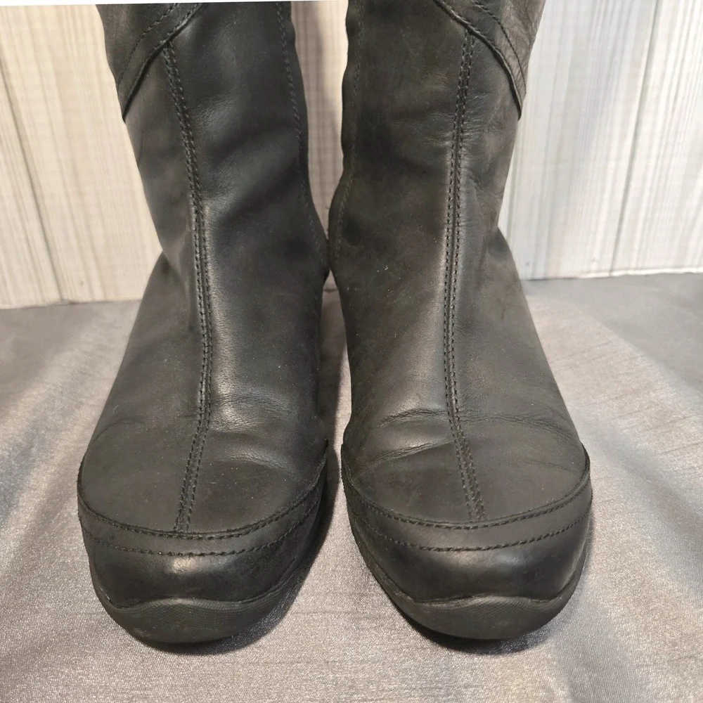 Teva Jade Cove Black Leather Tall Side‎ Zip Boots Women's Size 7